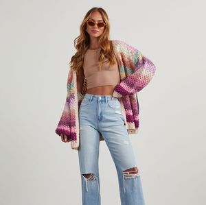 New Large Oversized Sold Out VICI Oh Happy Day Pocketed Knit Cardigan